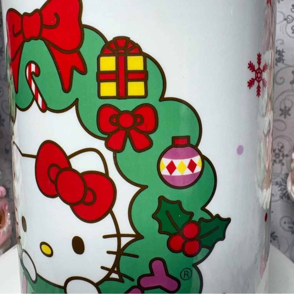 Sanrio Christmas Hello Kitty Wreath Snowflake Canister Cookie Jar w/Bow Topper - Picture 8 of 12